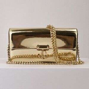 Jimmy Choo Varenne Avenue Metallic Gold Wallet on Chain Clutch Bag